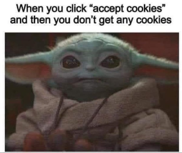 baby yoda cookies meme - When you click accept cookies" and then you don't get any cookies