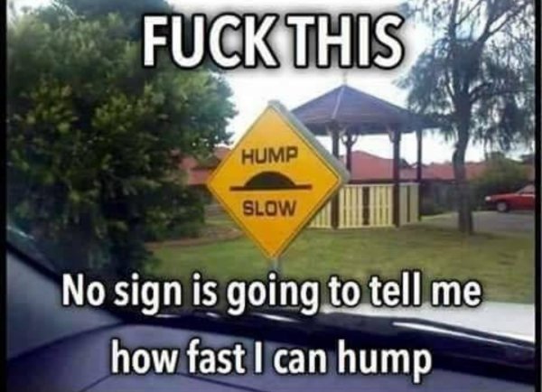 hump meme - Fuck This Hump Slow No sign is going to tell me how fast I can hump