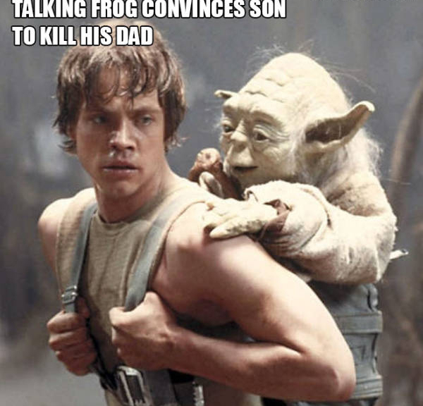 luke skywalker with yoda on back - Talking Frog Convinces Son To Kill His Dad