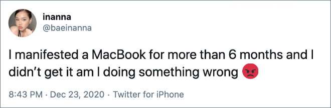 you re single to me - inanna I manifested a MacBook for more than 6 months and I didn't get it am I doing something wrong Twitter for iPhone