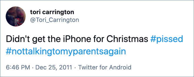 point - tori carrington @ Tori_Carrington Didn't get the iPhone for Christmas Twitter for Android