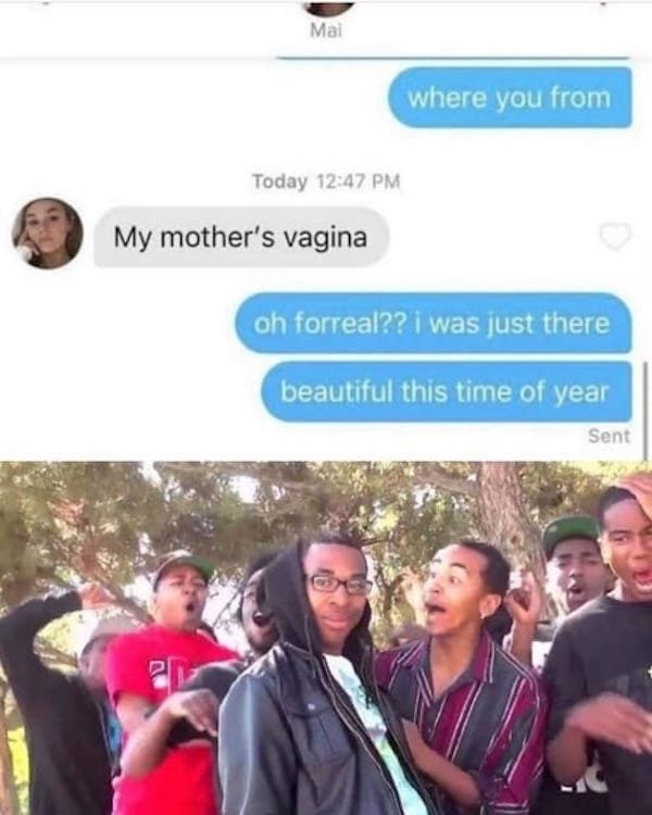 patrick beverley meme - Mai where you from Today My mother's vagina oh forreal?? i was just there beautiful this time of year Sent 2