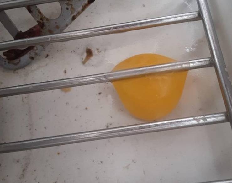 "Dumped an egg yolk into my sink and instead of breaking, it fell perfectly onto the grate."