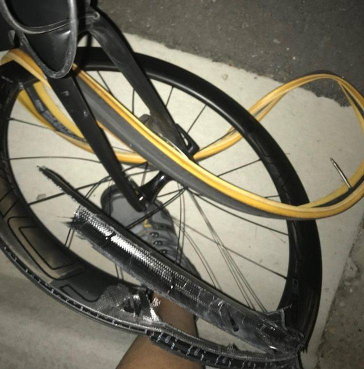 "Had a rim explode going 45 mph. Felt lucky to be alive."