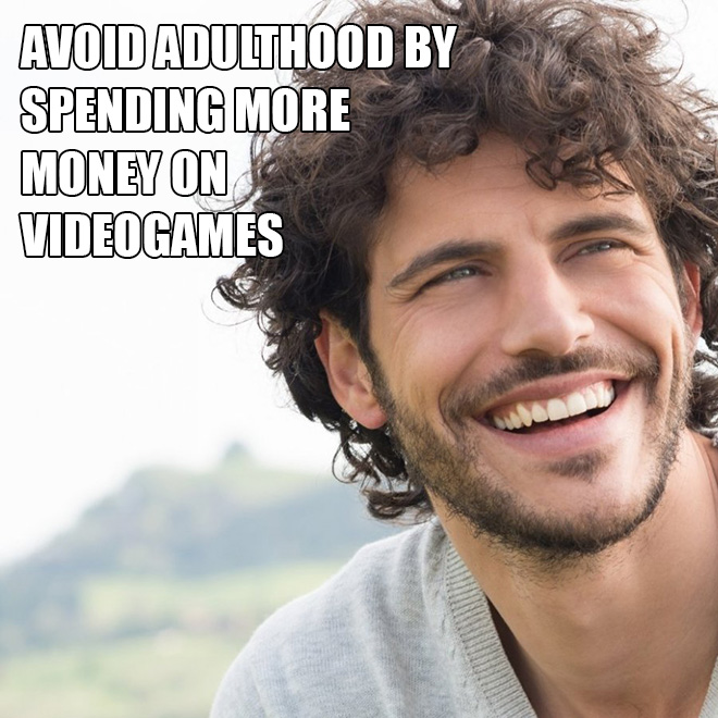 men curly hair happy - Avoid Adulthood By Spending More Money On Videogames