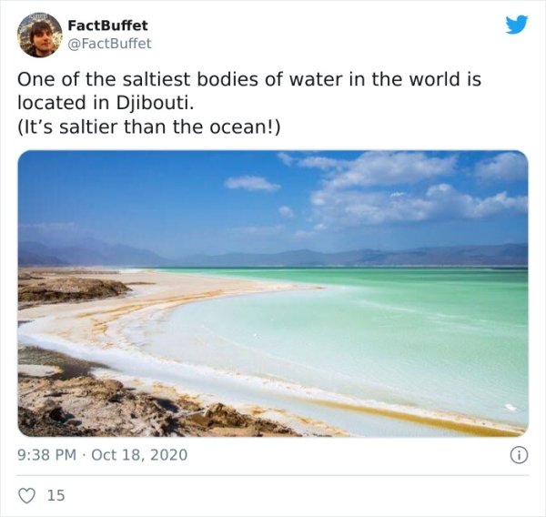 water resources - FactBuffet One of the saltiest bodies of water in the world is located in Djibouti. It's saltier than the ocean! 15