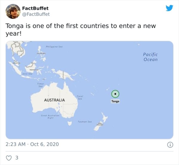 map - FactBuffet Tonga is one of the first countries to enter a new year! Philippine Se Pacific Ocean Ind Java Sea Timer Sea Australia Coral Seo Tonga Great Australian Night Tosman Sea Mw . 3