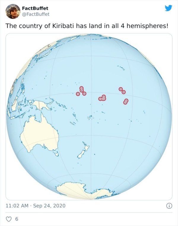 Kiribati - FactBuffet The country of Kiribati has land in all 4 hemispheres! . O