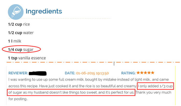 facepalm moment - Ingredients 12 cup rice 12 cup water 1 1 milk 14 cup sugar 1 tsp vanilla essence Reviewer Date 01062015 50 Rating I was wanting to use up some full cream milk, bought by mistake instead of light milk and came across this recipe. Have jus