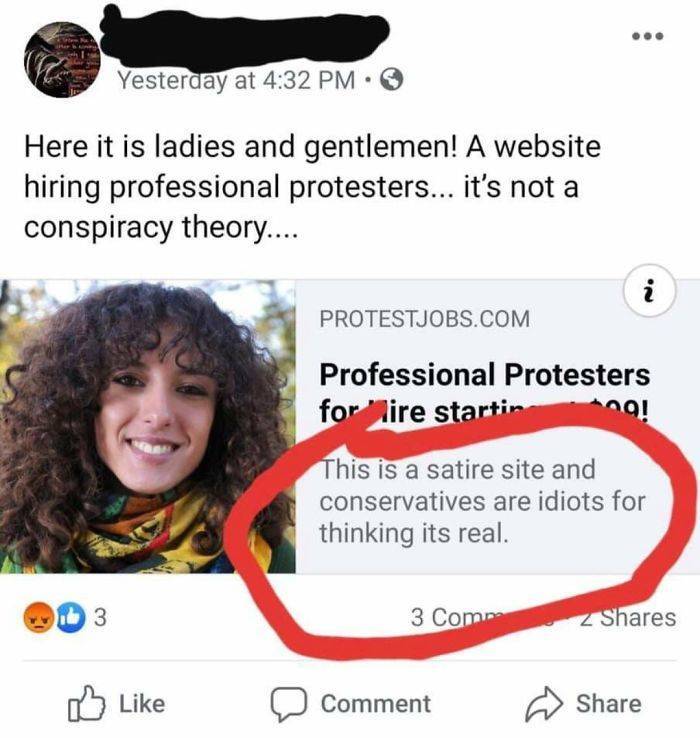 must be true i read - Yesterday at Here it is ladies and gentlemen! A website hiring professional protesters... it's not a conspiracy theory.... N i Protestjobs.Com Professional Protesters for lire starting! This is a satire site and conservatives are idi