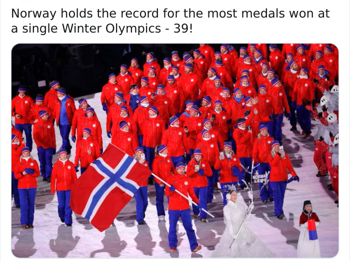team - Norway holds the record for the most medals won at single Winter Olympics 39!