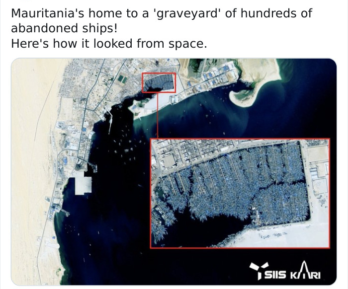 water - Mauritania's home to a 'graveyard' of hundreds of abandoned ships! Here's how it looked from space. Kiri