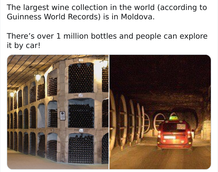milestii mici winery - The largest wine collection in the world according to Guinness World Records is in Moldova. There's over 1 million bottles and people can explore it by car! 1149