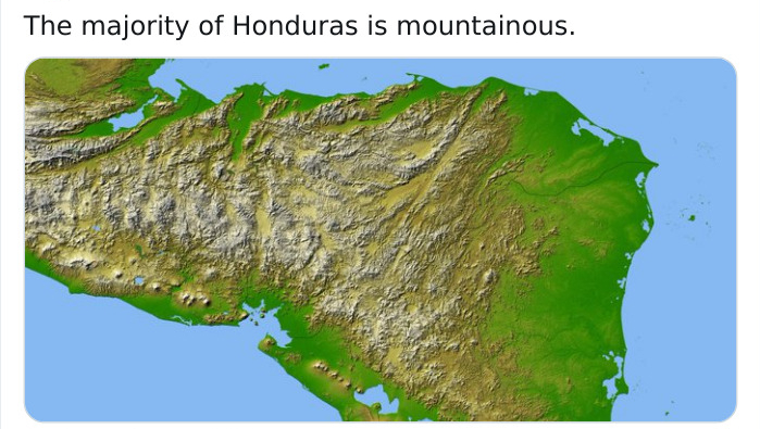 map - The majority of Honduras is mountainous.