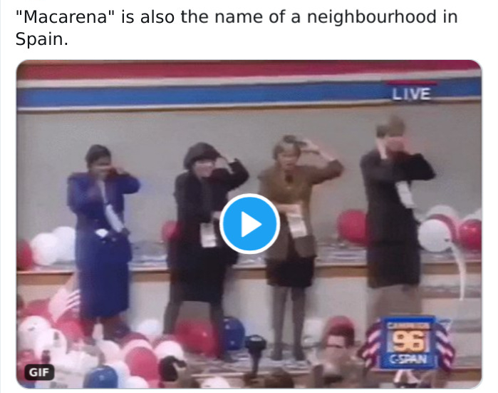 media - "Macarena" is also the name of a neighbourhood in Spain. Live 96 Cspan Gif