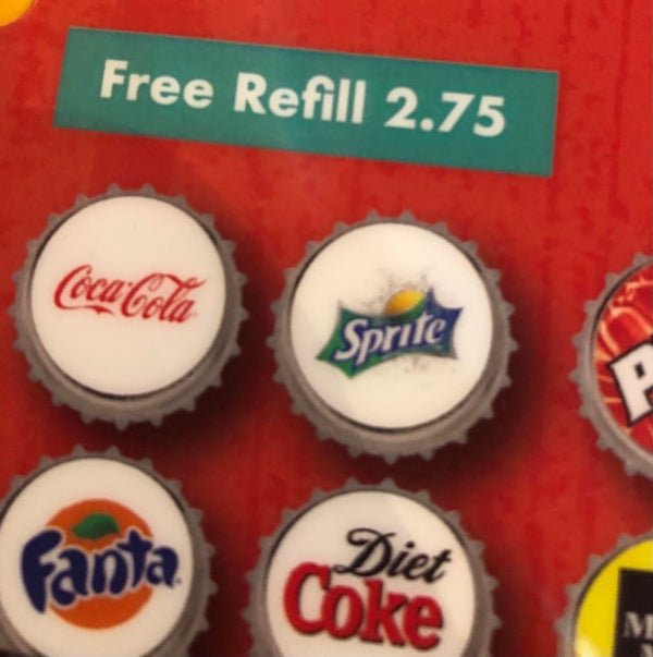 bottle cap - Free Refill 2.75 CocaCola Sprite P Diet fanta Coke M