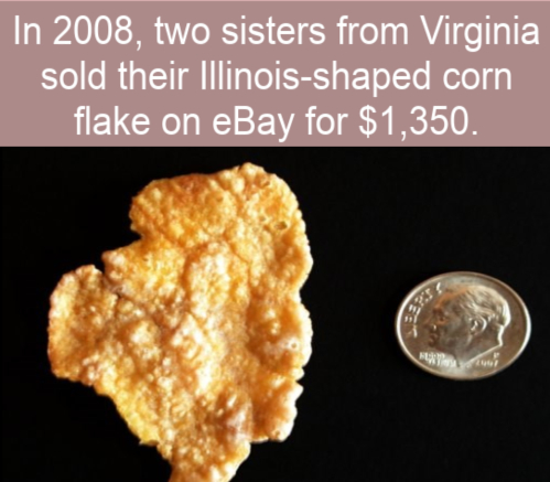 cornflake shaped like illinois - In 2008, two sisters from Virginia sold their Illinoisshaped corn flake on eBay for $1,350.