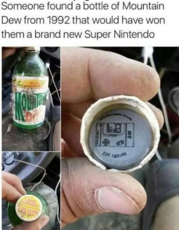 mountain dew nintendo - Someone found a bottle of Mountain Dew from 1992 that would have won them a brand new Super Nintendo Me Ii