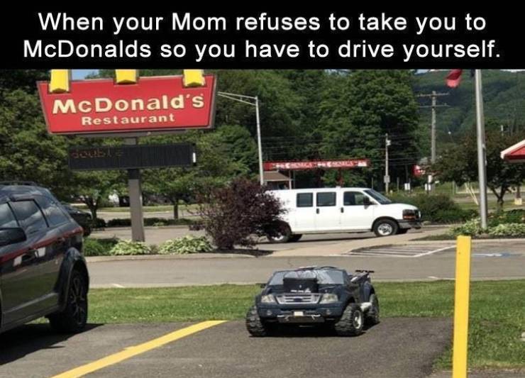 asphalt - When your Mom refuses to take you to McDonalds so you have to drive yourself. McDonald's Restaurant de