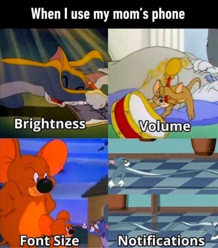mom phone meme - When I use my mom's phone Brightness Volume Font Size Notifications