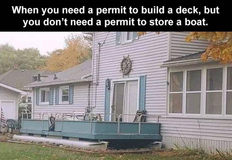 pontoon boat deck on house - When you need a permit to build a deck, but you don't need a permit to store a boat.