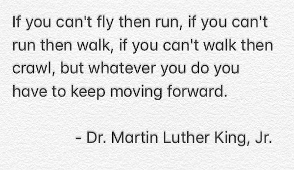 handwriting - If you can't fly then run, if you can't run then walk, if you can't walk then crawl, but whatever you do you have to keep moving forward. Dr. Martin Luther King, Jr.