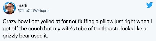 can you find the mistake - mark Crazy how I get yelled at for not fluffing a pillow just right when I get off the couch but my wife's tube of toothpaste looks a grizzly bear used it.