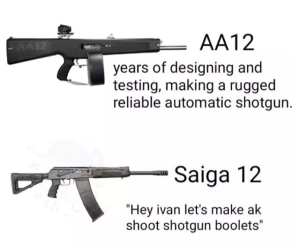 o panzer of the lake - AA12 years of designing and testing, making a rugged reliable automatic shotgun. Saiga 12 "Hey ivan let's make ak shoot shotgun boolets"