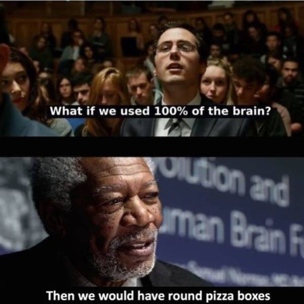 if we use 100 percent of our brain meme - What if we used 100% of the brain? uution and man Brain F Then we would have round pizza boxes