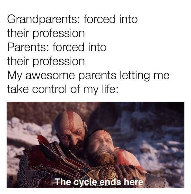 photo caption - Grandparents forced into their profession Parents forced into their profession My awesome parents letting me take control of my life The cycle ends here