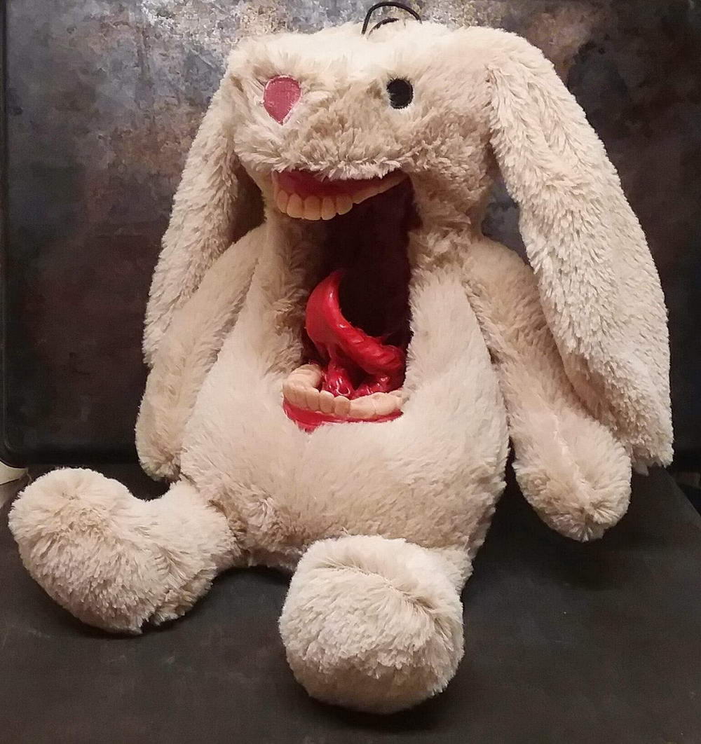 wtf images - stuffed toy screaming creepy teeth bunny rabbit