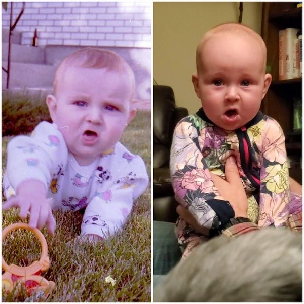 Genetics are weird! Me in 1993 (left) and my daughter in 2020 (right). Same attitude and general disdain.