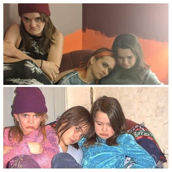 Me (the one in the middle) and my cousins. Original photo was taken in 2007, the latter one was last year.