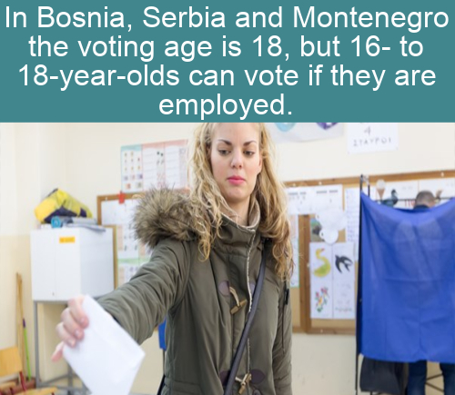 lager 157 - In Bosnia, Serbia and Montenegro the voting age is 18, but 16 to 18yearolds can vote if they are employed.