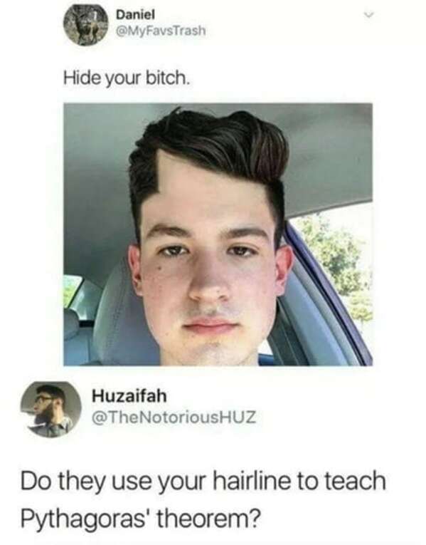 pythagorean theorem hairline - Daniel Hide your bitch. Huzaifah Do they use your hairline to teach Pythagoras' theorem?