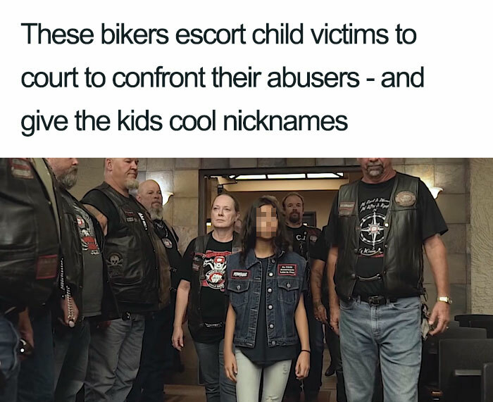 bikers protect child - These bikers escort child victims to court to confront their abusers and give the kids cool nicknames