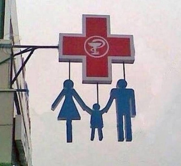This hospital sign looks like a poor family was executed by hanging.