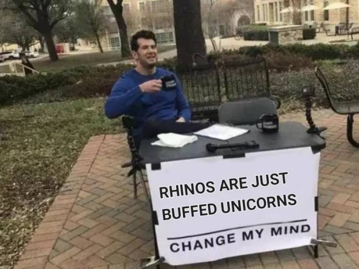 funny memes -- Rhinos Are Just Buffed Unicorns Change My Mind