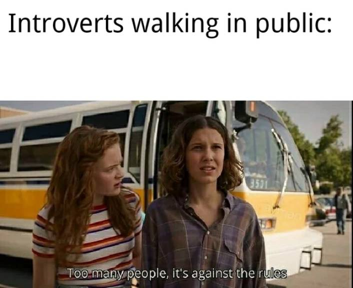 funny memes - stranger things memes eleven - Introverts walking in public - Too many people, it's against the rules