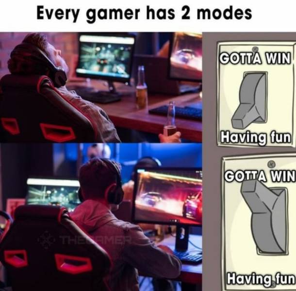 funny memes - Every gamer has 2 modes Gotta Win Having fun