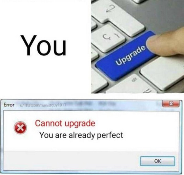 reset button on 2020 meme - 7 You Upgrade Error uThatcommunistguy1917 x Cannot upgrade You are already perfect Ok