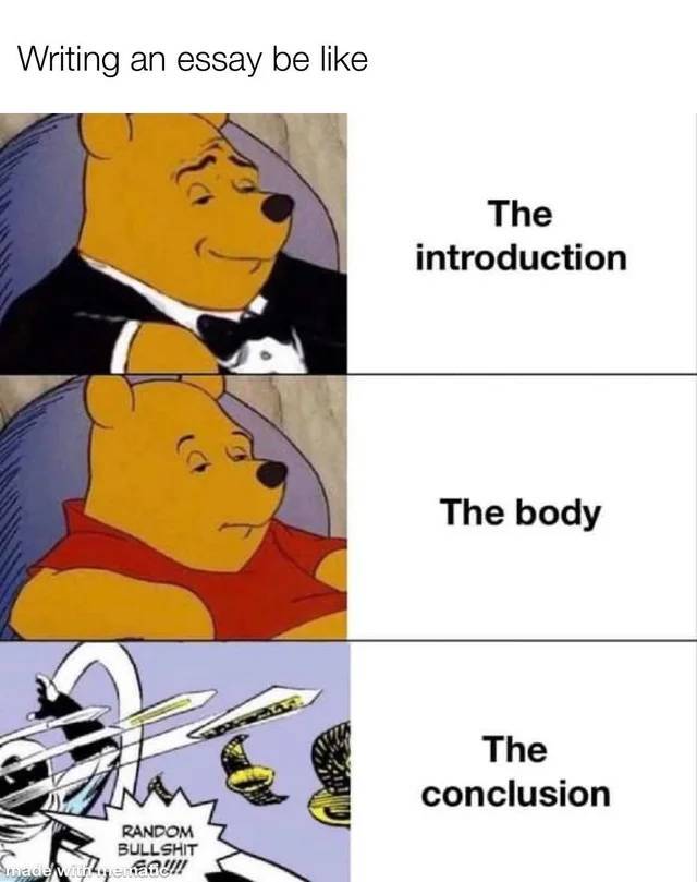 funny memes - derp winnie the pooh meme - Writing an essay be The introduction The body The conclusion Random Bullshit
