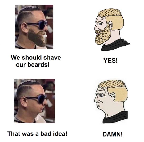 funny memes - We should shave our beards! Yes! That was a bad idea! Damn!