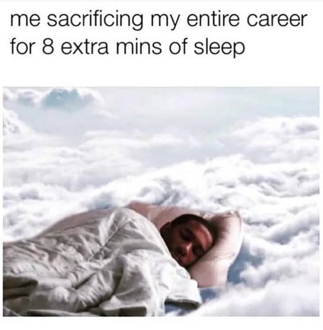 funny memes - me sacrificing my entire career for 8 extra mins of sleep