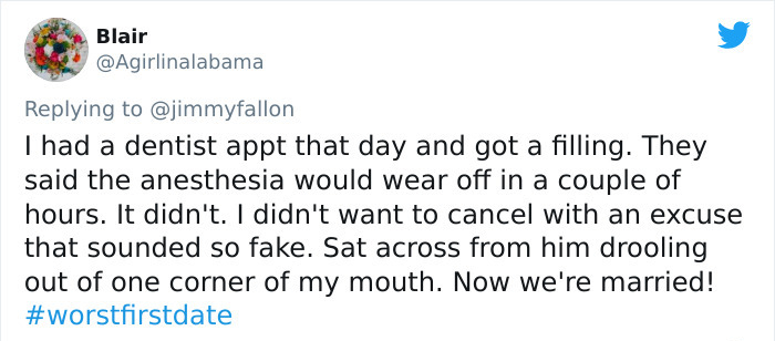 paper - Blair I had a dentist appt that day and got a filling. They said the anesthesia would wear off in a couple of hours. It didn't. I didn't want to cancel with an excuse that sounded so fake. Sat across from him drooling out of one corner of my mouth