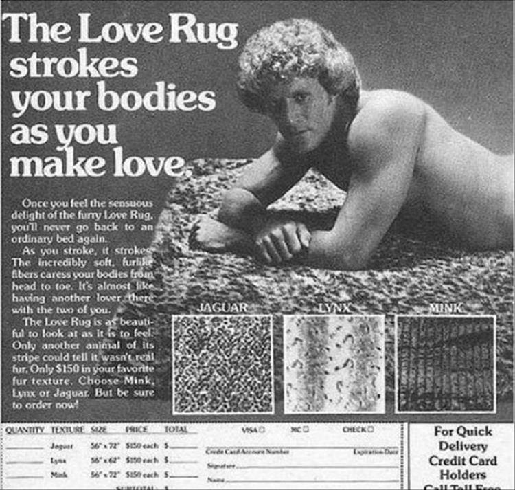 love rug - The Love Rug strokes your bodies as you make love. Once you feel the sensuous delight of the fury Love Rug. you'll never go back to an ordinary bed again. As you stroke, it stroke The Incredibly soft, fur fibers caress your bodies from head to 