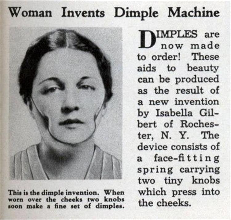 isabella gilbert - Woman Invents Dimple Machine D Imples are now made to order! These aids to beauty can be produced as the result of a new invention by Isabella Gil bert of Roches ter, N. Y. The device consists of a facefitting spring carrying two tiny k