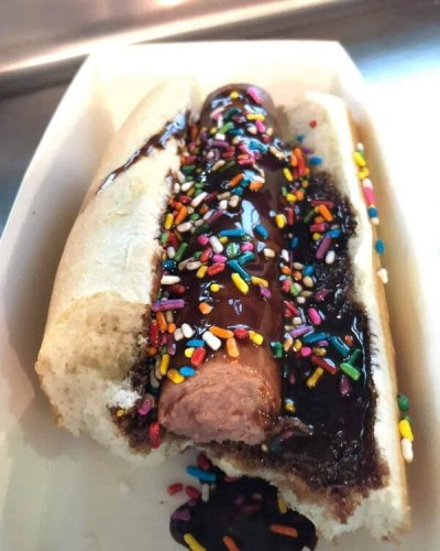 hotdog with chocolate and sprinkles