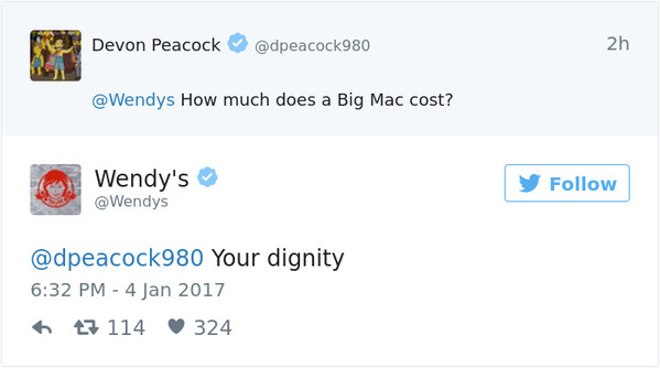 wendys jokes - Devon Peacock 2h How much does a Big Mac cost? Wendy's y Your dignity ht7 114 324