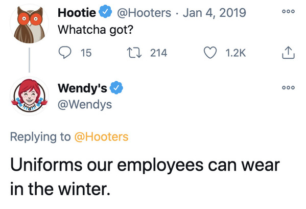 angle - ooo o Hootie Whatcha got? 15 22 214 ooo Wendy's Uniforms our employees can wear in the winter.